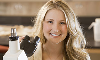 Student with microscope